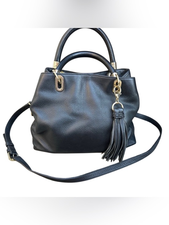 Vince Camuto Handbags - Vince Camuto Black Pebbled Leather Satchel Crossbody Gold Hardware Tassel